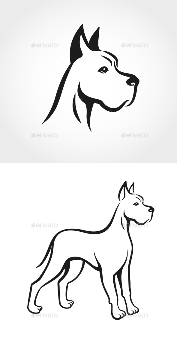 Dog Line Drawing on White Background