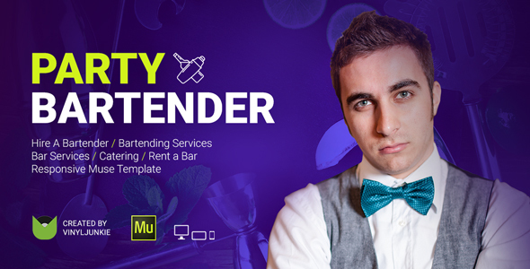 Party Bartender - Bartending Services / Catering / Rent A Bar Responsive Muse Template