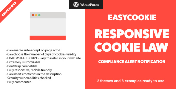 EasyCookie WordPress Plugin - GDPR Responsive Cookie Law Compliance Alert Notification