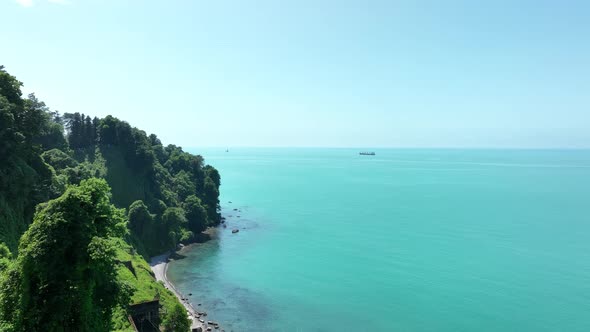 Aerial view of the Black sea coast. The Botanical Garden of Batumi, located at area of Green Cape