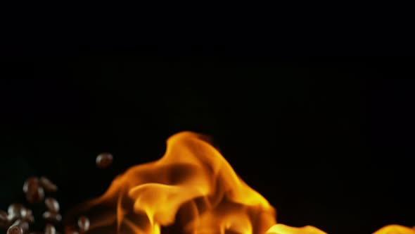 Coffee Beans and Flames After Being Exploded in Super Slow Motion