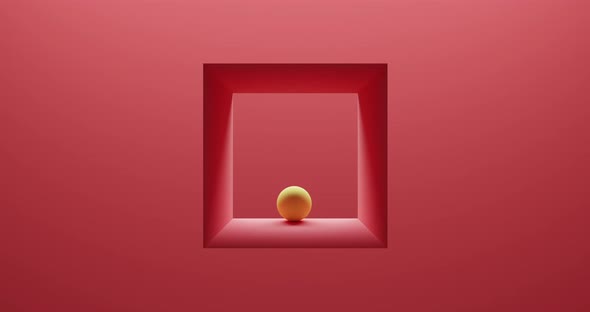 3D Render of yellow sphere hovering in red rotating frame