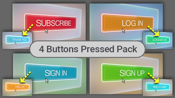 Subscribe, Login, Sign In, Sign Up Buttons Pressed - 4 Shots Pack