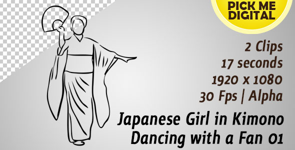 Japanese Girl in Kimono Dancing with a Fan 01