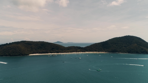 Thailand Coral Island Drone Shot View of the Island From a Height of 500 Meters Above Sea Level