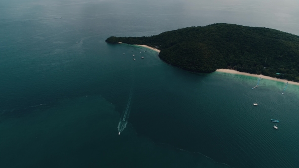 Thailand Coral Island Drone Shot View of the Island From a Height of 500 Meters Above Sea Level