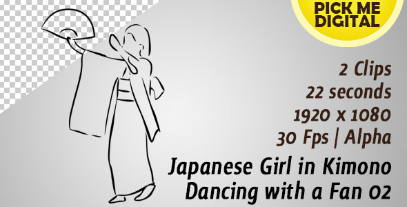 Japanese Girl in Kimono Dancing with a Fan 02