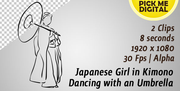 Japanese Girl in Kimono Dancing with an Umbrella