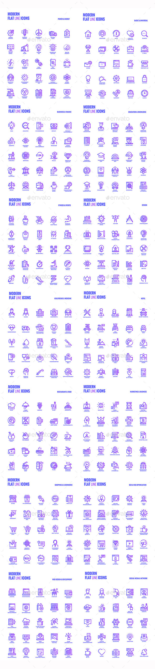 Big Collection of Set Flat Gradient Line Icons