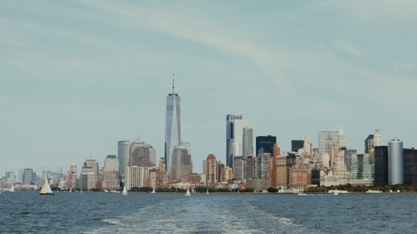 Beautiful Downtown Landscape on the Manhattan, New York, America From the Boat Riding 