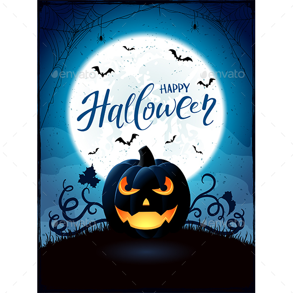 Halloween Theme with Jack O Lantern on the Moon Background