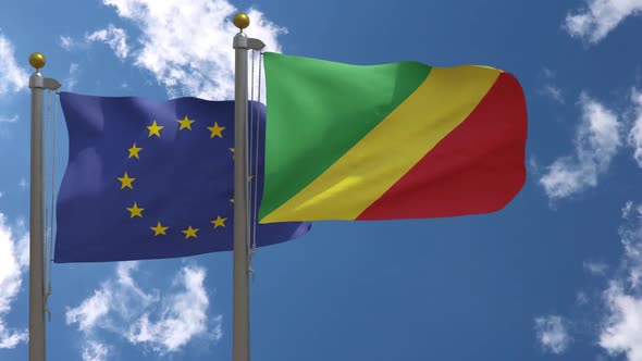European Union Flag Vs Republic Of The Congo Flag On Flagpole