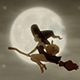 Witch Flying On Broomstick With Pumpkin On Halloween - VideoHive Item for Sale