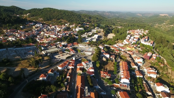 Aerial. Video Shooting From Dron of Monchique Village. Algarve