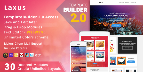 Laxus - Responsive Email Template + Builder Online