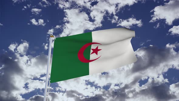 Algeria Flag With Sky 4k