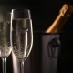Champagne. Two Flutes with Bottle of Champagne in an Ice Bucket at Background. - VideoHive Item for Sale
