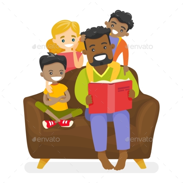 Father Reading a Book to Children