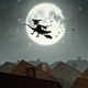 Old Witch Flying On Broomstick Over City - VideoHive Item for Sale