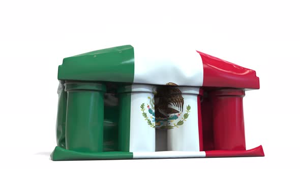 Deflating Bank or Government Building with Flag of Mexico