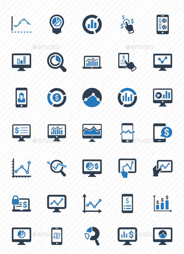 Online Business Report Icons - Blue Version