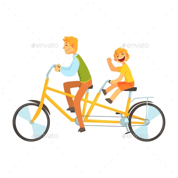 Father and Daughter Riding on Tandem Bicycle