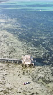 Vertical Video House on Stilts in the Ocean on the Coast of Zanzibar Tanzania