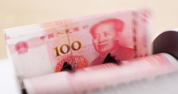 RMB banknote on counting machine