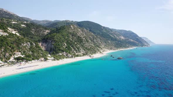 Aerial view of coastline at Greek island.