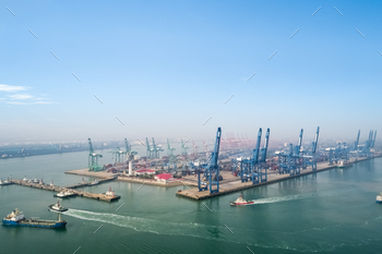 in, busy modern logistics harbor