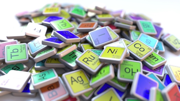 Strontium Sr Block on the Pile of Periodic Table of the Chemical Elements Blocks