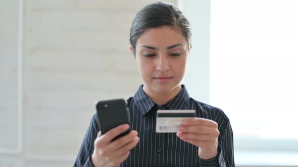 Online Payment By Young Indian Woman on Smartphone, Success