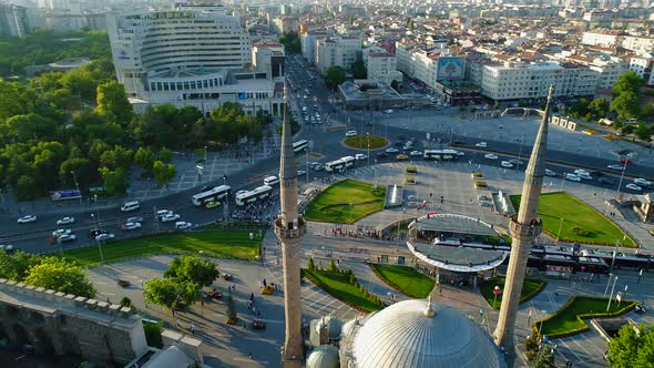 Modern City Crowd And Mosque