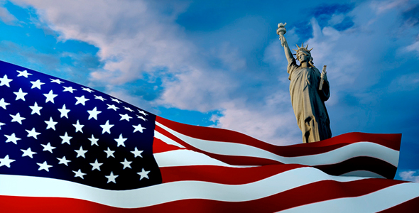 Flag And Statue Of Liberty