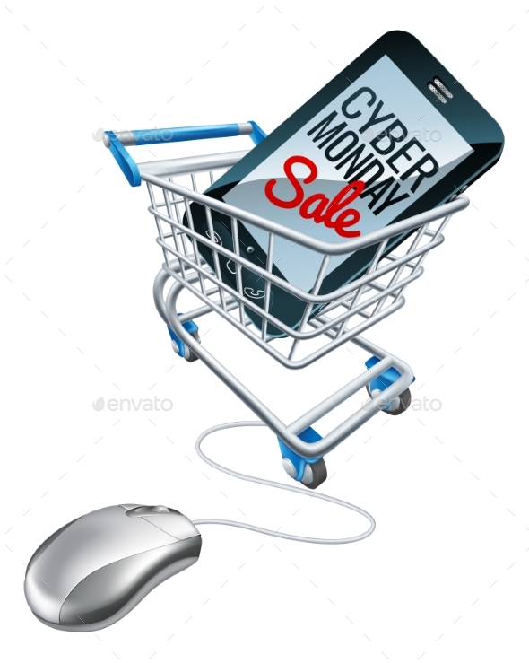 Cyber Monday Sale Phone Trolley Mouse Sign