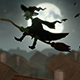 Old Terrible Witch Flying Over The Night City Roofs - VideoHive Item for Sale