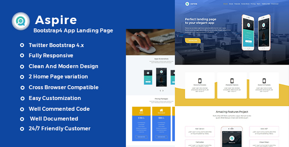 Aspire -Bootstrap4 App Landing Template