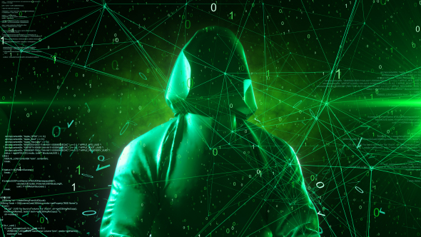 Anonymous Hacker In Hoodie Green Digital Source Code Computer Space