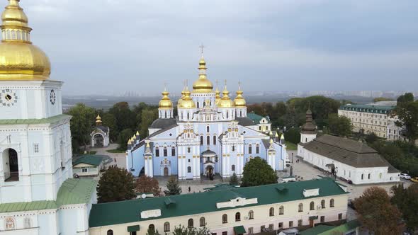 Kyiv, Ukraine Aerial View in Autumn : St. Michael's Golden-Domed Monastery. Kiev