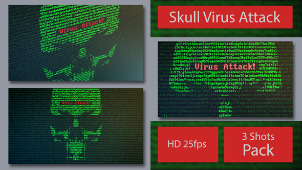 Skull Virus Attack with Random Letters and Numbers -  on a Computer Screen