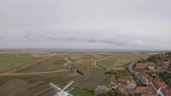 Aerial drone footage of Cley Next To Sea, and the surrounding scenery, Norfolk.