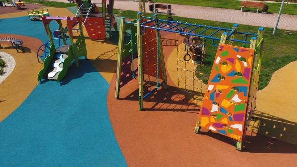 Elevated View of Slides, Swings in the Park. Children Outdoor Play, Recreation Concept