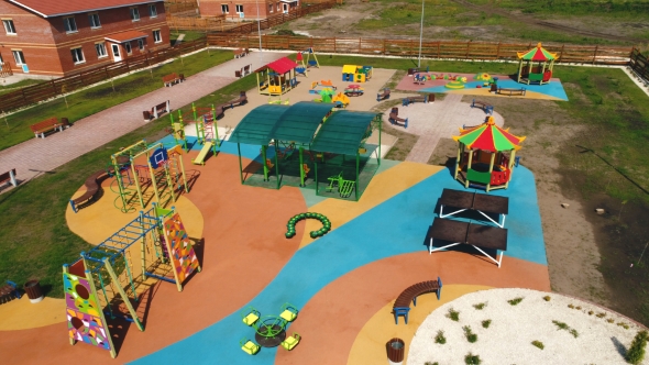 Modern Colorful Children Playground in Public Park