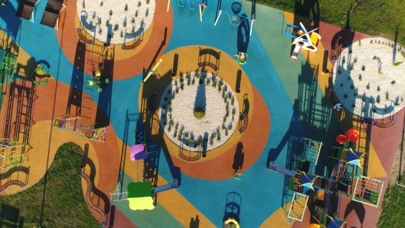 Aerial View on Colorful Children's Playground in a Yard