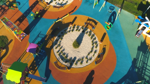 Aerial View on Colorful Children's Playground in a Yard