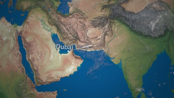 Route of Commercial Airplane Flying From Dubai To Tokyo on the Earth Globe alt