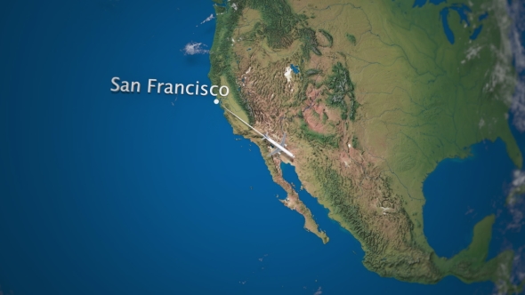 Route of Commercial Airplane Flying From San Francisco To Rio De Janeiro on the Earth Globe alt