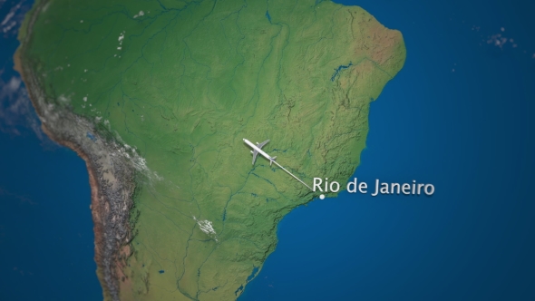 Route of Commercial Airplane Flying From Rio De Janeiro To San Francisco on the Earth Globe alt