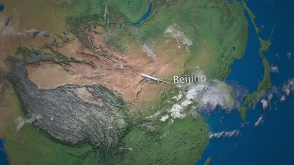 Route of Commercial Airplane Flying From Beijing To Berlin the Earth Globe alt