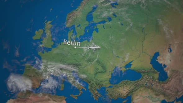 Route of Commercial Airplane Flying From Berlin To Beijing the Earth Globe alt